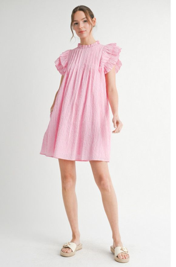 Layered ruffle sleeves tiny checker dress