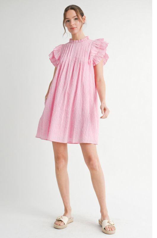 Layered ruffle sleeves tiny checker dress