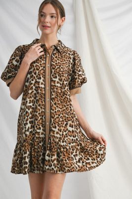 Button down leopard dress
