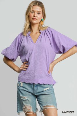 Bubbled Sleeved Seersucker Top