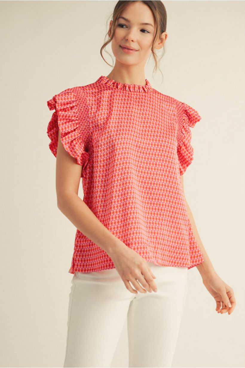 Pink Ruffle Sleeve Tank Blouse
