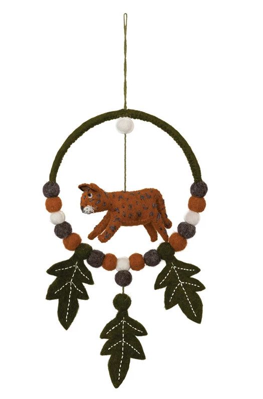 Wool felt mobile w/ cheetah and leaves
