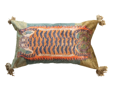 Cotton velvet printed lumbar pillow