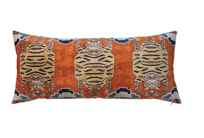 Cotton velvet printed lumbar pillow- 32x14
