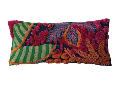 Embroidered fabric indoor/outdoor lumbar pillow