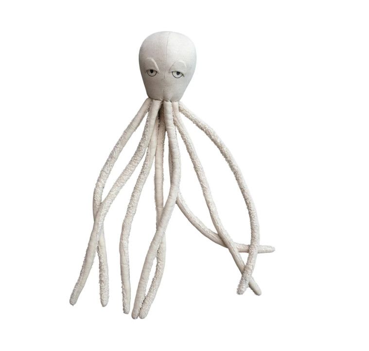 Round cotton sherpa and linen octopus shaped pillow
