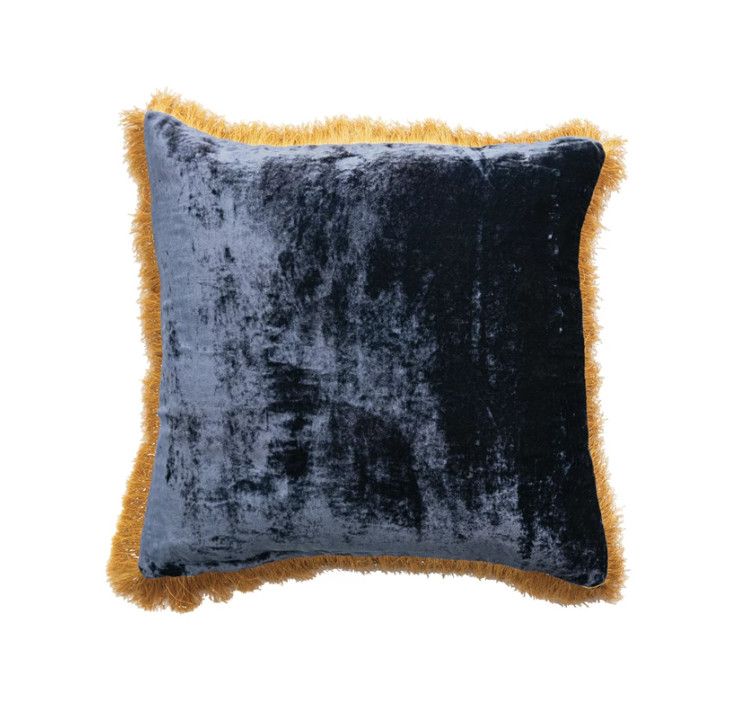 Square fabric blend pillow w/ fringe