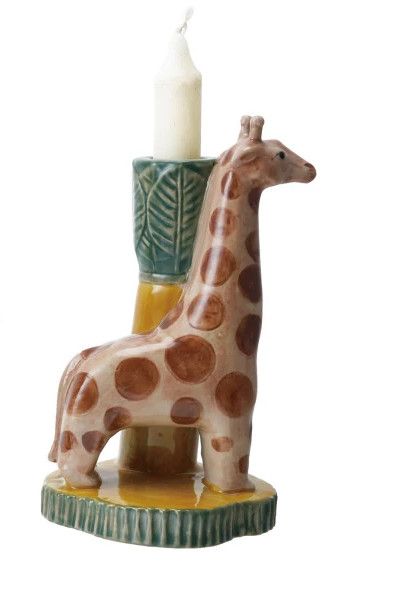 Handmade stoneware safari animal taper holder- giraffe