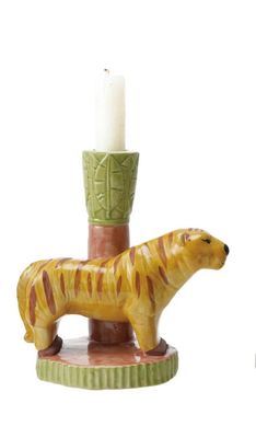 Handmade stoneware safari animal taper holder- tiger