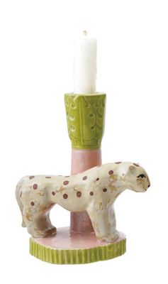 Handmade stoneware safari animal taper holder- cheetah