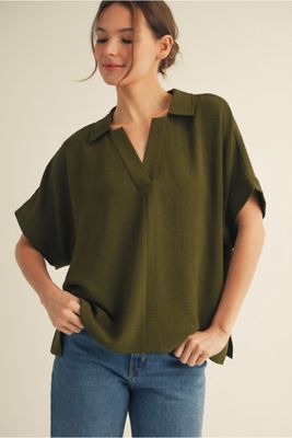 Olive Green Collar Top