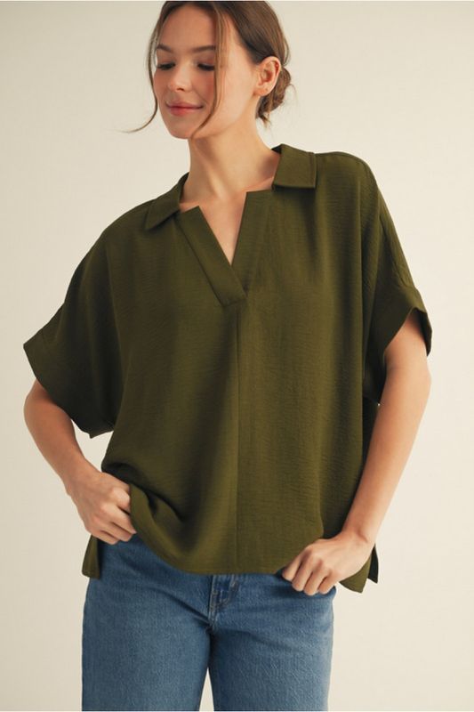 Olive Green Collar Top