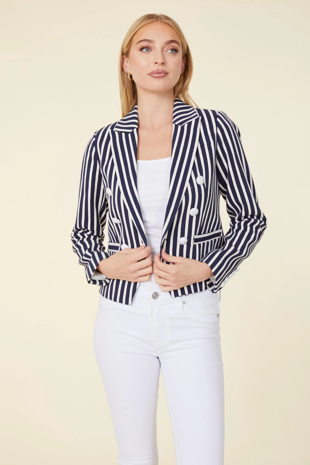 Navy Striped Double Breasted Blazer, Size: Small