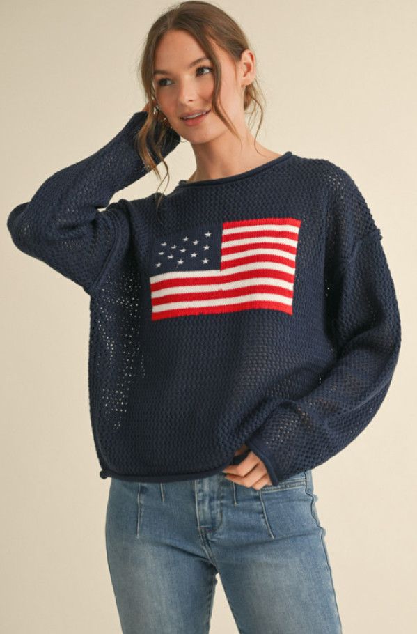 American flag print crochet knit top