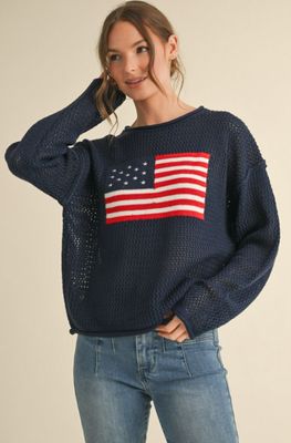 American flag print crochet knit top