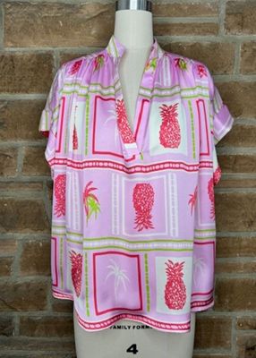 Placket shirred slv band top