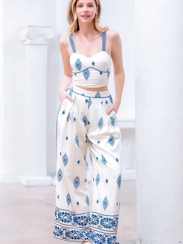 Blue Rope Crop Top Pant Set