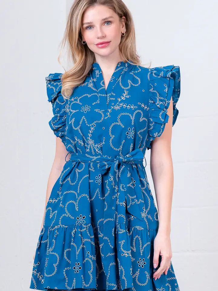 Blue Eyelet Pattern Dress
