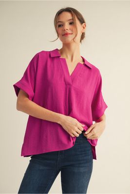 Hot Pink Collared Neck Shirt