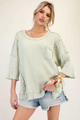 Mineral Washed Ribbed Knit Top
