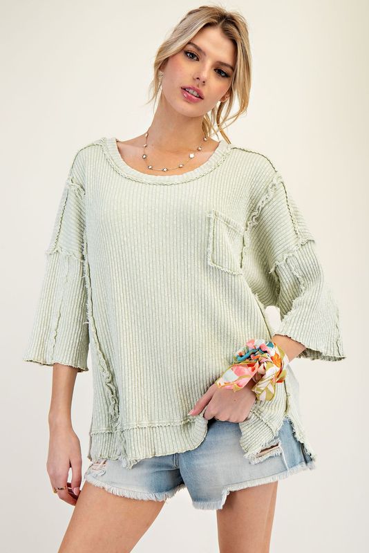 Mineral Washed Ribbed Knit Top