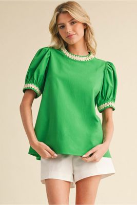 Swirl Neck Puff Sleeve Top