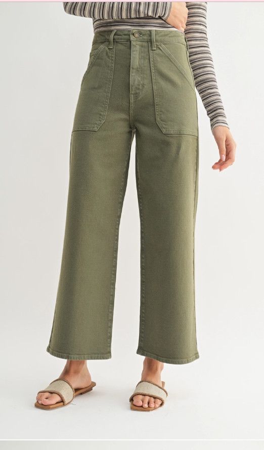 Cargo pocket wide leg jeans, Size: 24, Color: olive