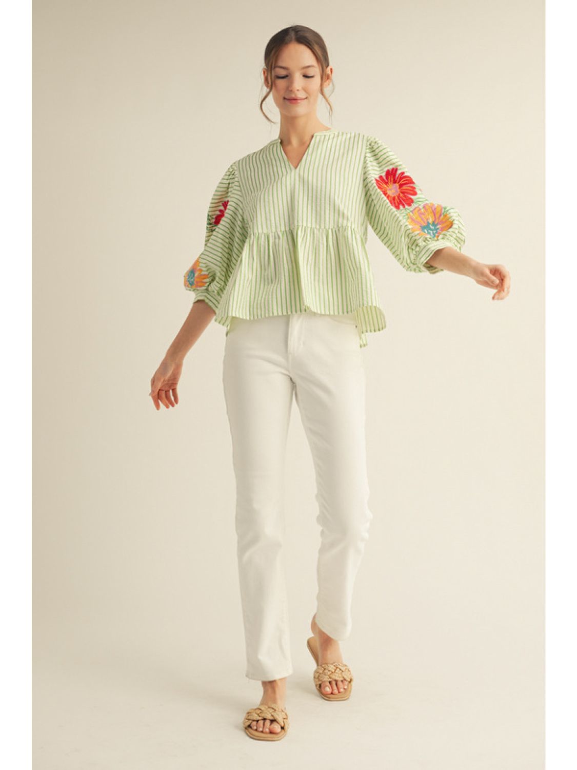 Kiwi, Blouse, Floral Detailed Sleeve