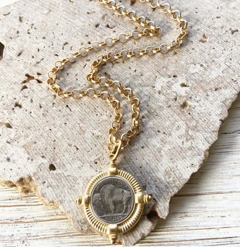 Buffalo Coin Necklace  Montana Colorado Idaho Jewlery- Gold