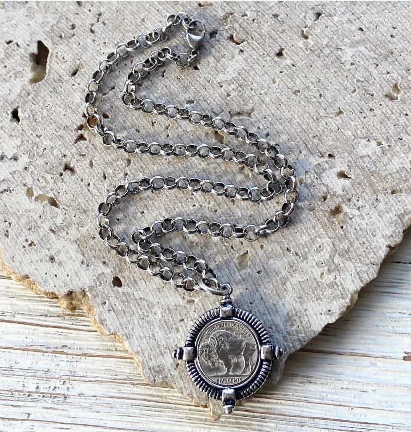 Buffalo Coin Necklace Montana Colorado Idaho Jewlery- silver