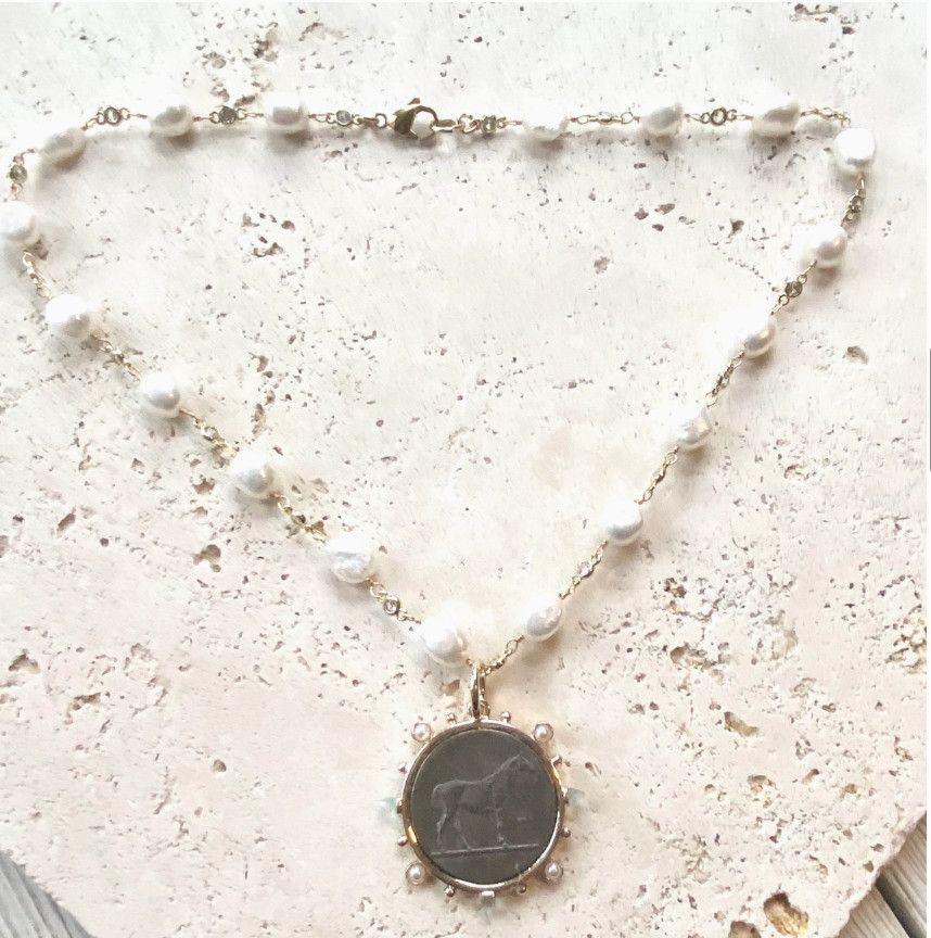 Horse Jewelry French Coin Medallion Equestrian Necklace