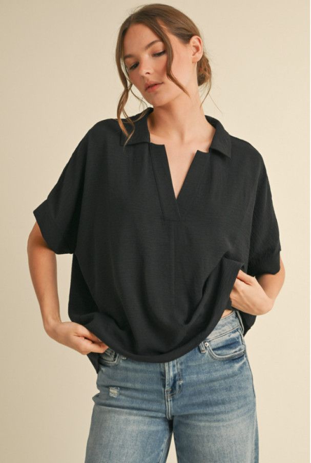 Solid top with open collared neck