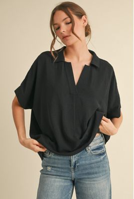 Solid top with open collared neck