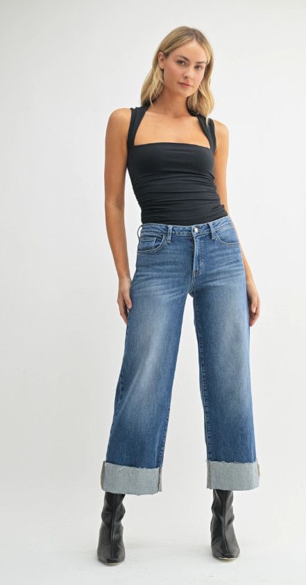 Scissor Cut Cuffed Slim Wide Leg