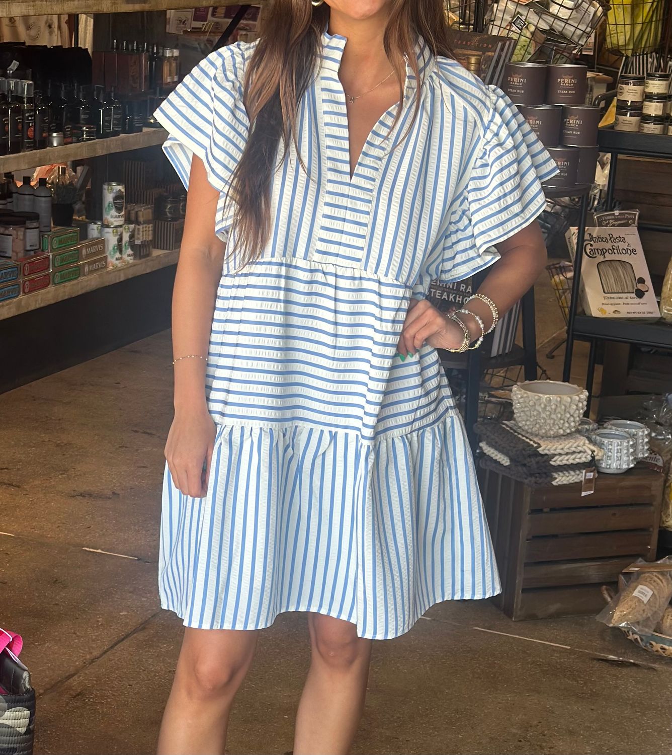 Pintuck ruffle midi dress