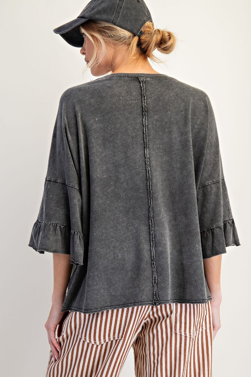 Relaxed, loose-fit wing ruffle sleeves top