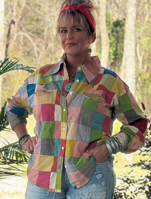To The Point Shirt- Patchwork, Size: S/M, Color: Multicolor