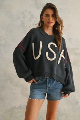 USA Rope Letter Sweater