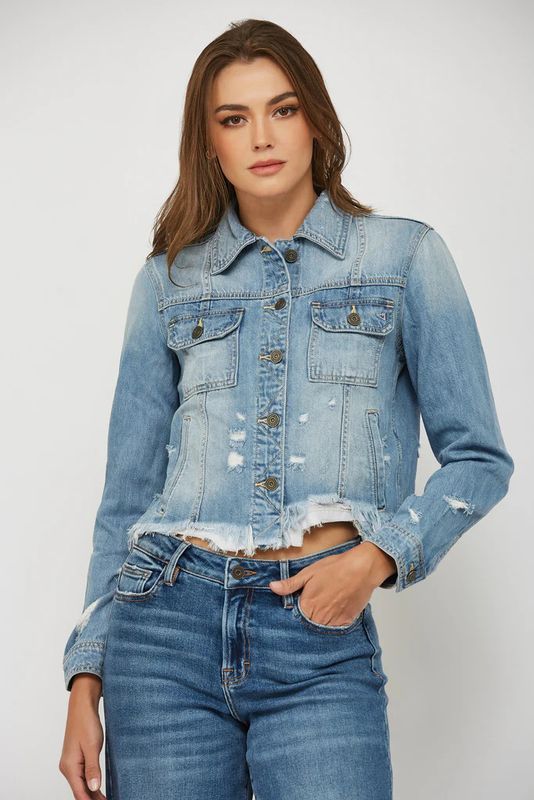 REBEL light wash frayed jacket