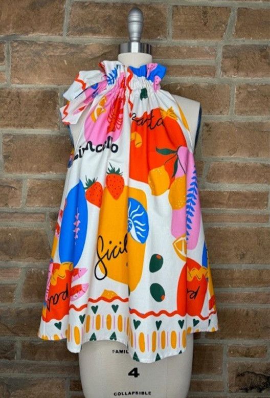 Ruffle tie neck sleeveless top, Size: S, Color: sicily calls