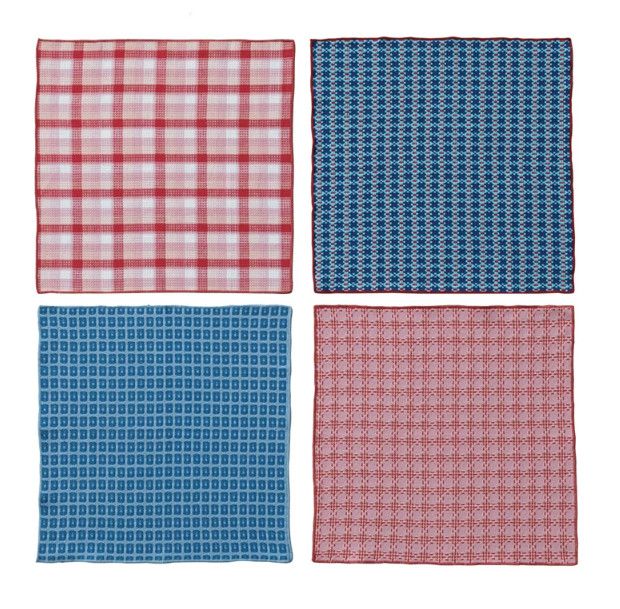 Woven Cotton Waffle Weave Napkins w/ Pattern &amp; Stitched Edge, Set of 4