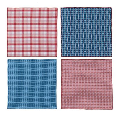 Woven Cotton Waffle Weave Napkins w/ Pattern &amp; Stitched Edge, Set of 4