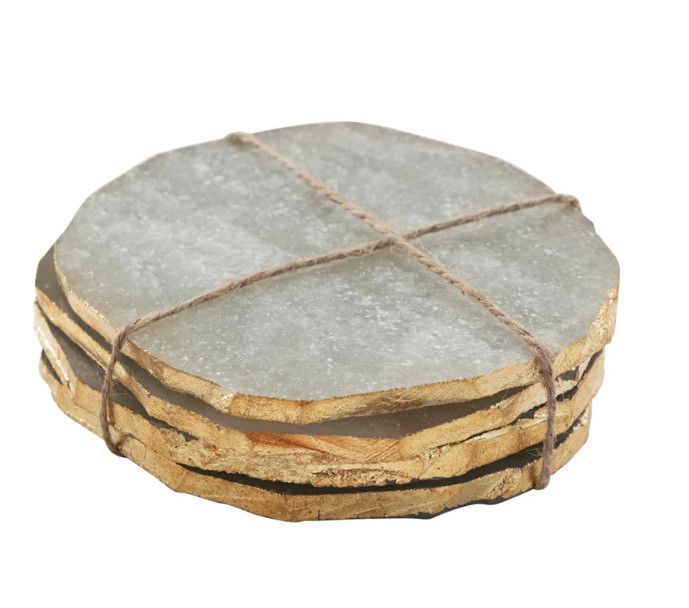 Quartz Coasters with Gold Edge, Set of 4