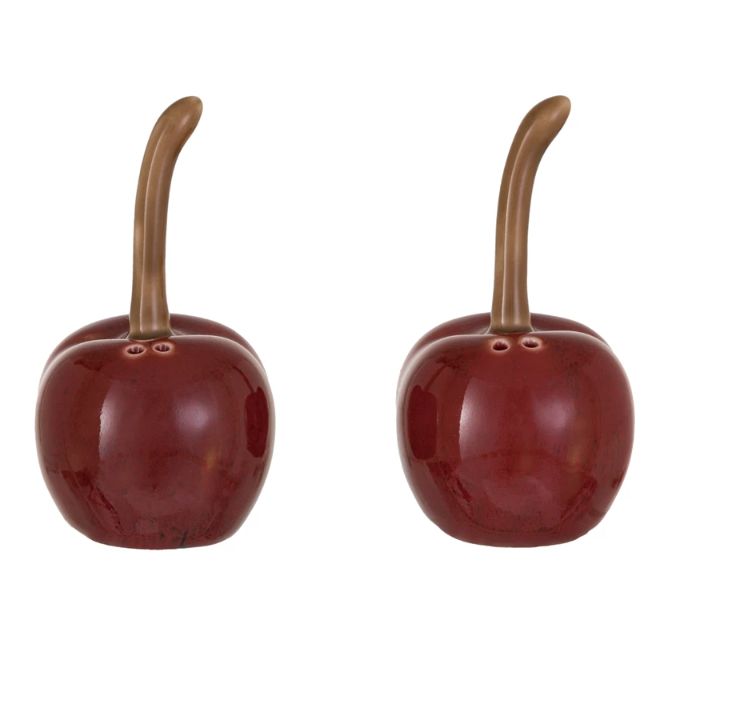 Stoneware Cherry Shaped Salt &amp; Pepper Shakers, Set of 2