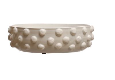 Decorative Terra -Cotta Bowl Raised Dots-white