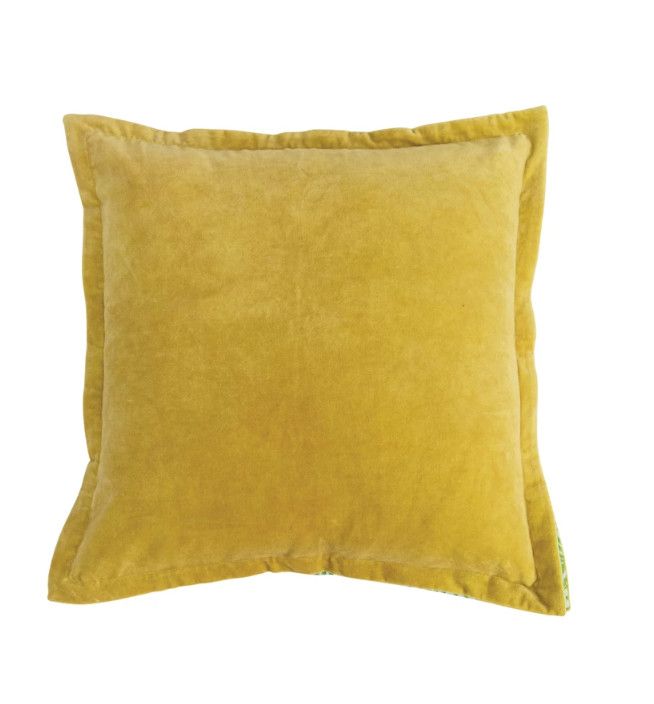 22&quot; Cotton Velvet Pillow with Palm Print Gusset