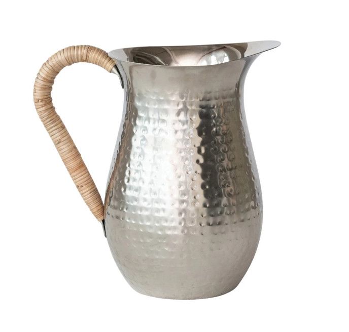 2-1/2 Quart Hammered Stainless Steel Pitcher &amp; Rattan Wrapped Handle