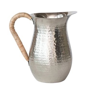 2-1/2 Quart Hammered Stainless Steel Pitcher &amp; Rattan Wrapped Handle