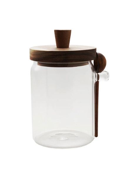 Glass Canister with Wood Lid &amp; Spoon, Natural, Set of 2