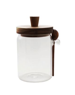 Glass Canister with Wood Lid &amp; Spoon, Natural, Set of 2